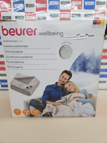 Beurer Manta térmica nórdica HD 150 XXL con apagado automático, 200 x 150 cm, 6 ajustes de temperatura, lavable a máquina, cómoda funda peluda